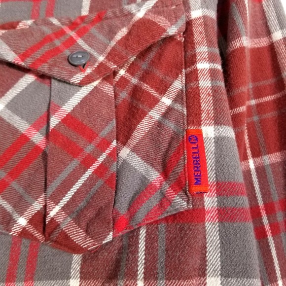 Merrell Red Plaid Flannel Button Down Shirt - Picture 3 of 4
